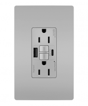 Legrand Radiant 1597TRUSBACGRY - radiant Tamper-Resistant 15A Duplex Self-Test GFCI Receptacles wt SafeLock Protection, USB Type